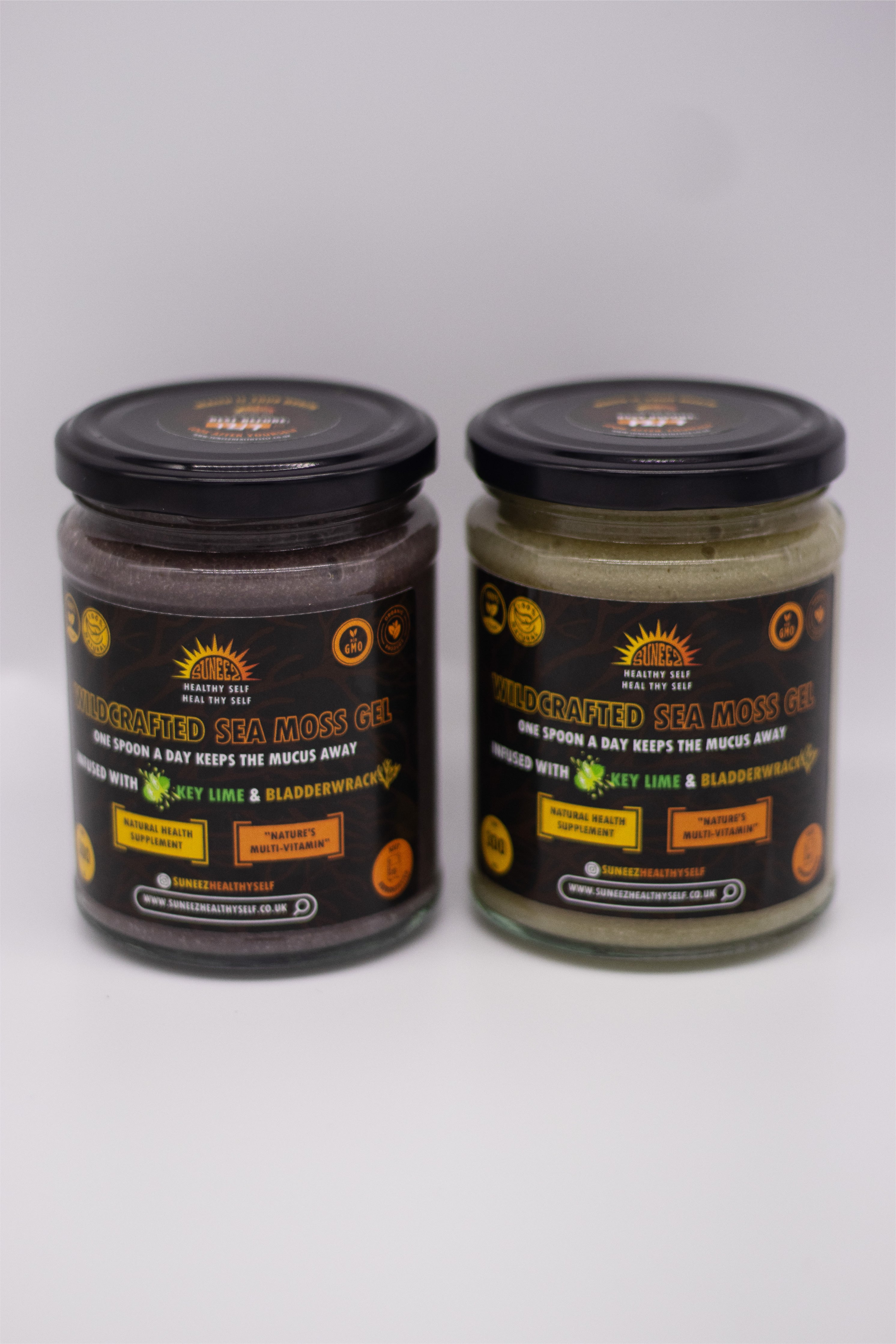 2 Key Lime & Bladderwrack Wildcrafted Sea Moss Gels - 600ML (1 Golden and 1 Purple)